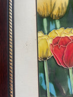Handpainted Tulips Vintage Ceramic Tile In Custom Wooden Frame