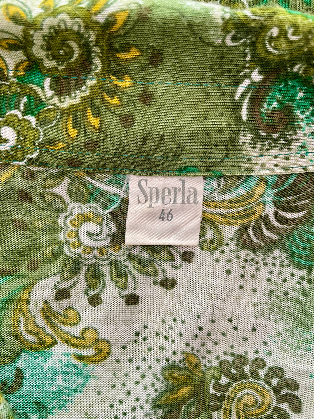 Vintage Sperla Green Psychedelic Paisley Shirt – 1970s Dagger Collar Blouse Sz 14