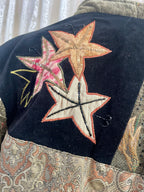 Vintage 90s Indigo Moon Star Patchwork Jacket – Velvet Tapestry Tie Front - Sz L