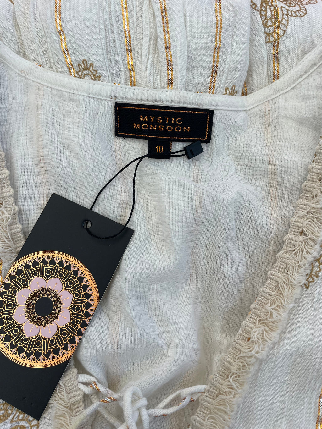 White with Gold Thread Paisley Print Angel Dress