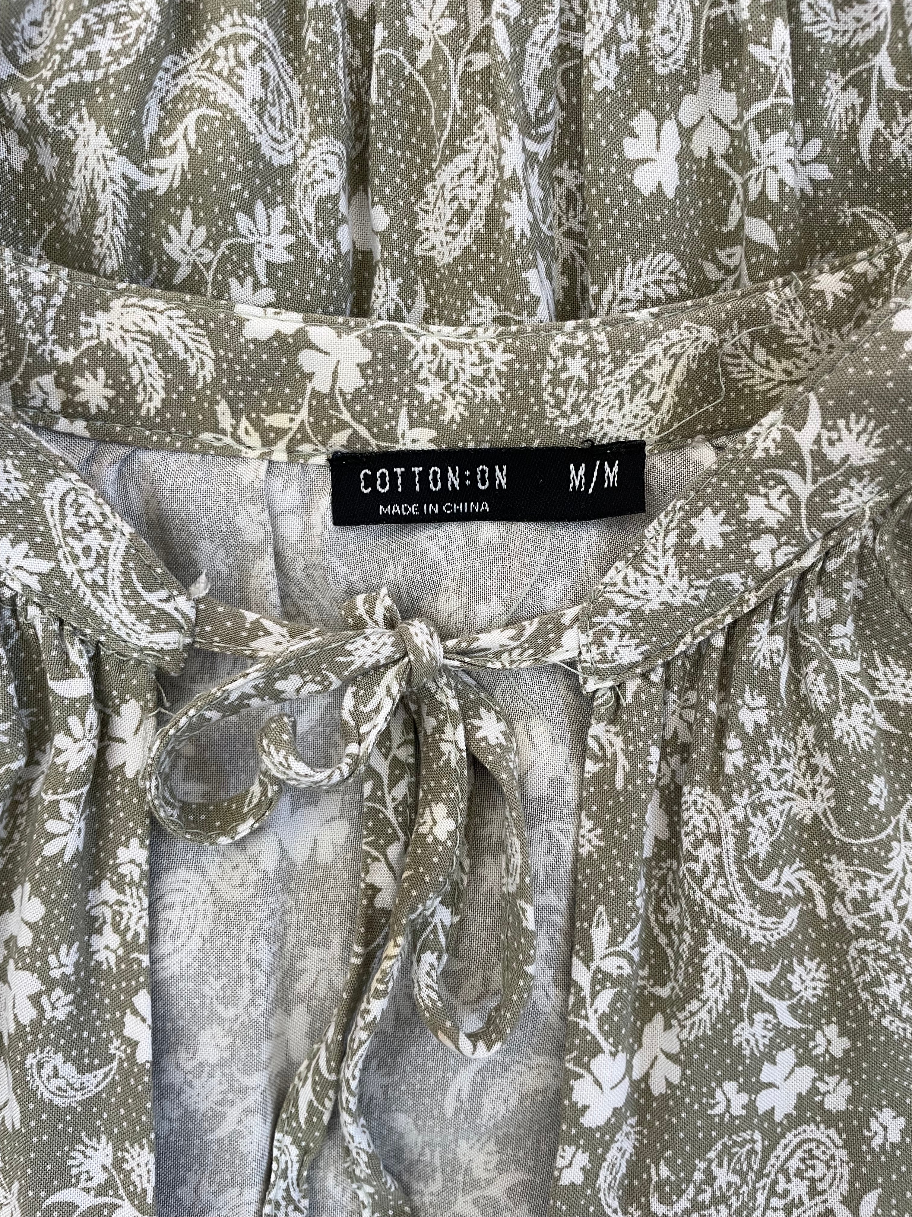 Long Sleeve Sage Paisley Print Dress