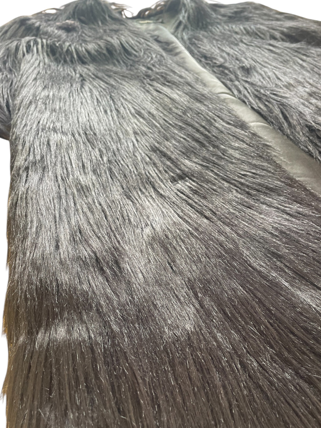 Long line Faux fur Shaggy Black Coat
