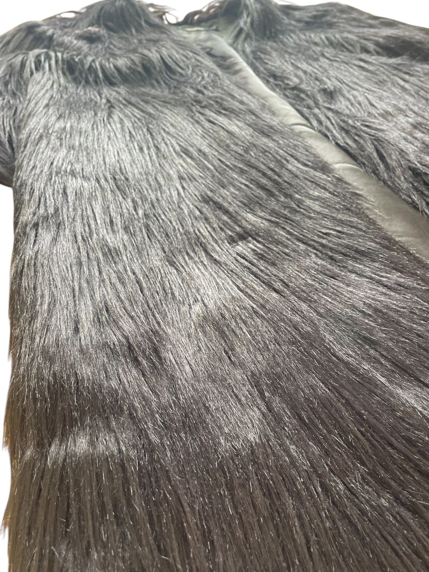 Long line Faux fur Shaggy Black Coat