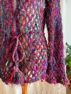 Recycled silk Crochet mesh tie up cardigan