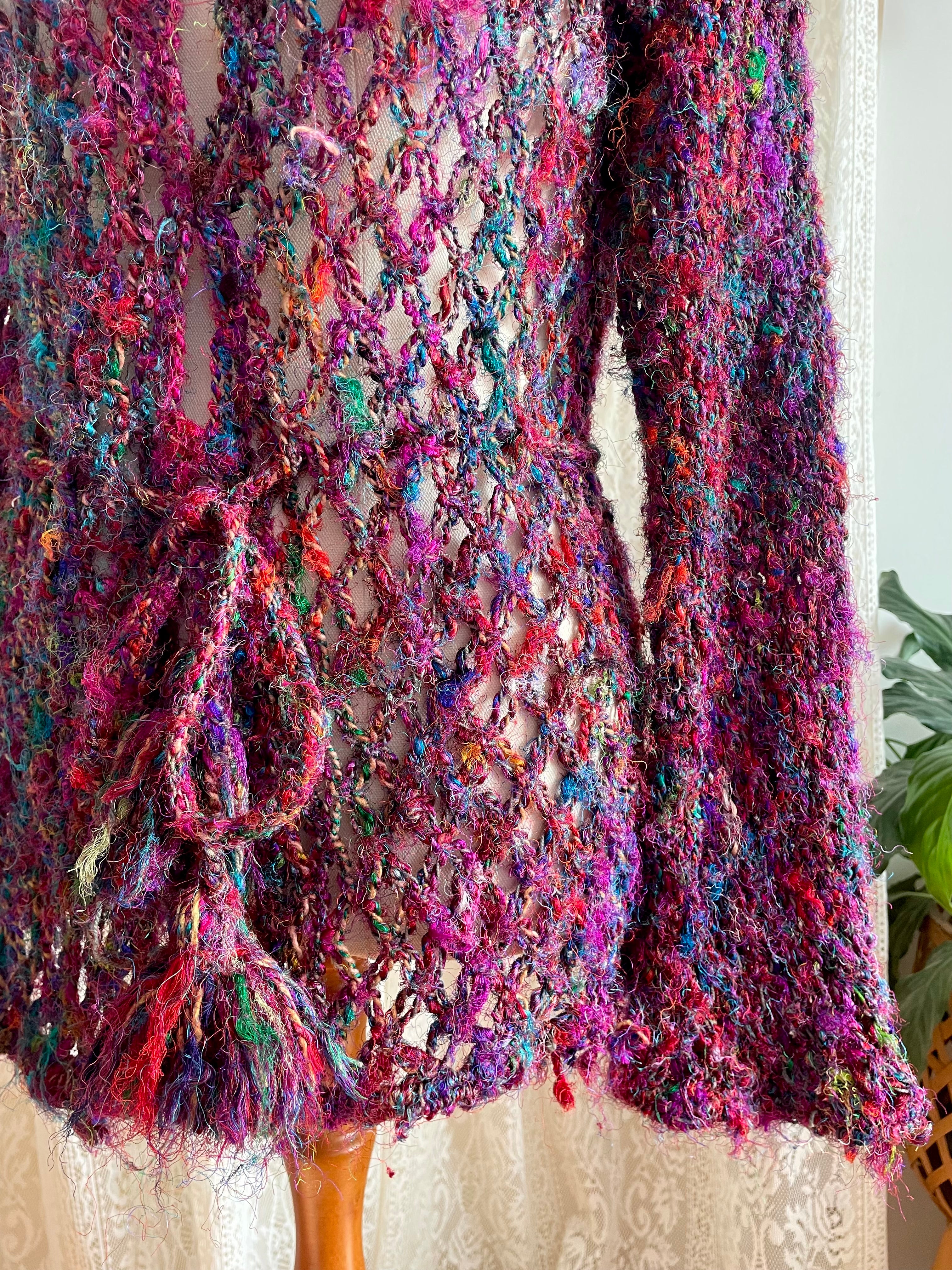 Recycled silk Crochet mesh tie up cardigan