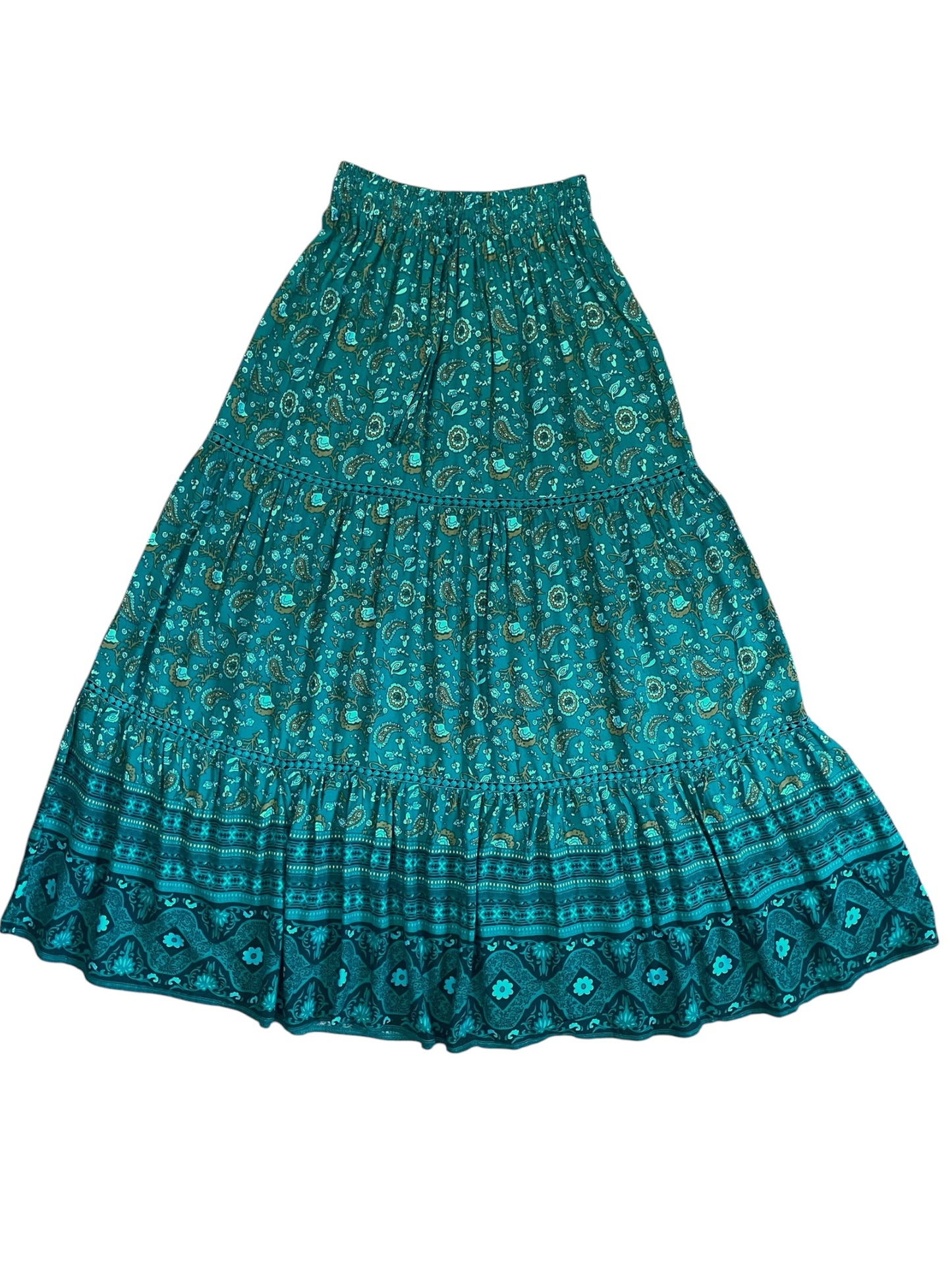Teal Floral Flowy Maxi Skirt - Sz 8