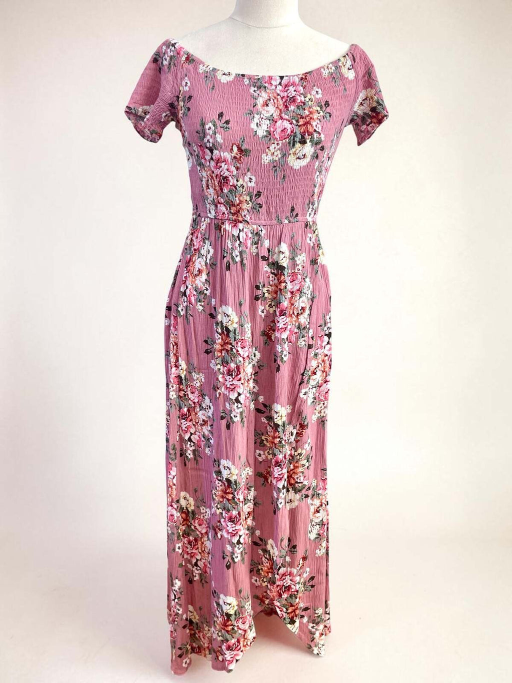 Pink Floral Off Shoulder Dress