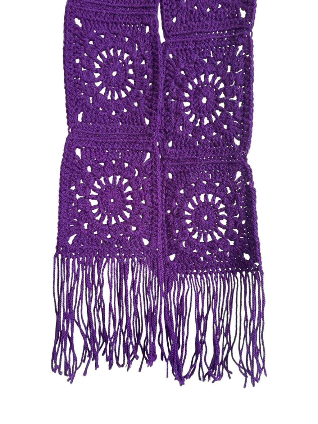 Purple Crochet Square Scarf with Fringe