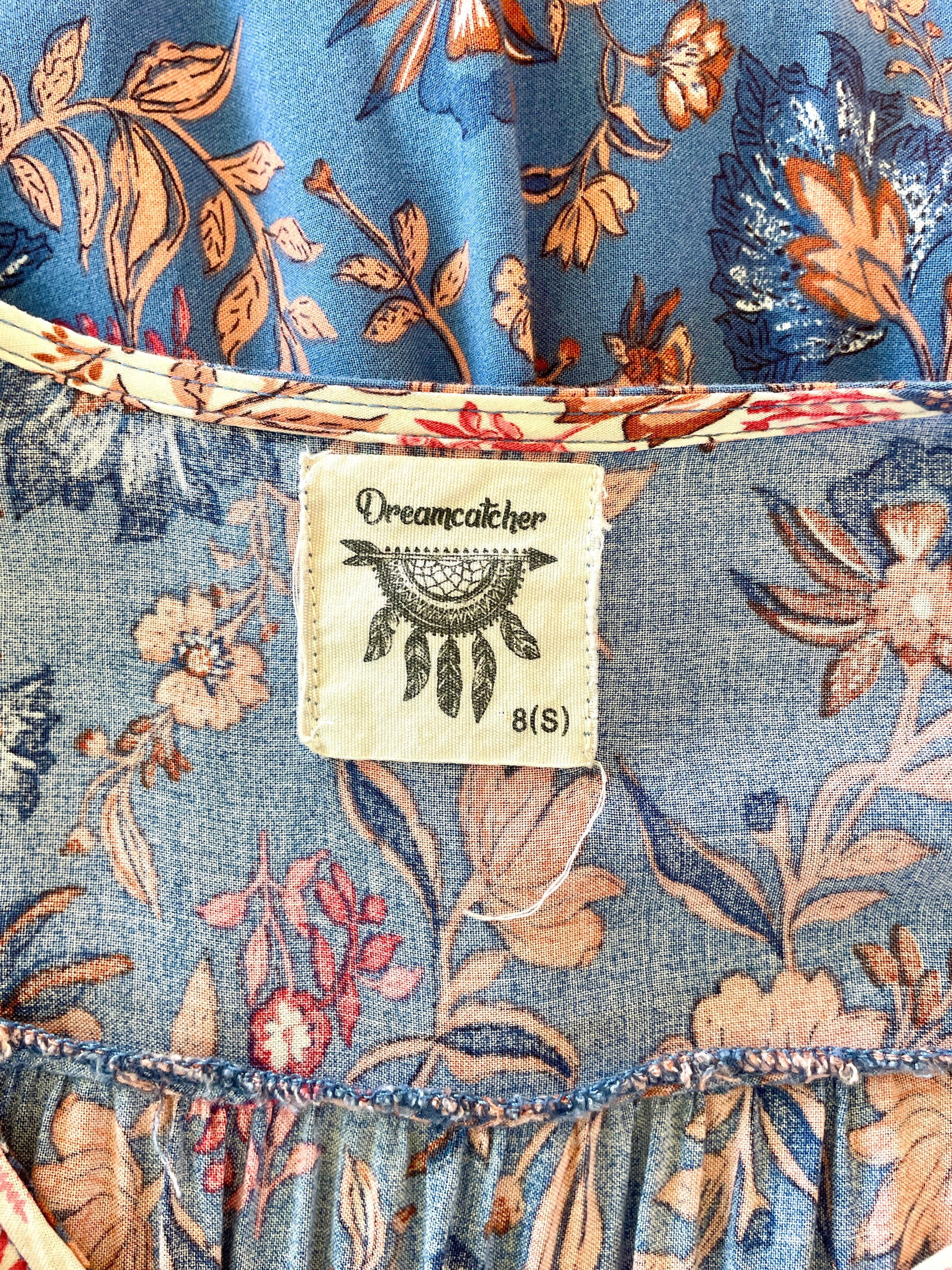 Dreamcatcher Bohemian Style Blue Paisley Print LS Dress – Sz 8