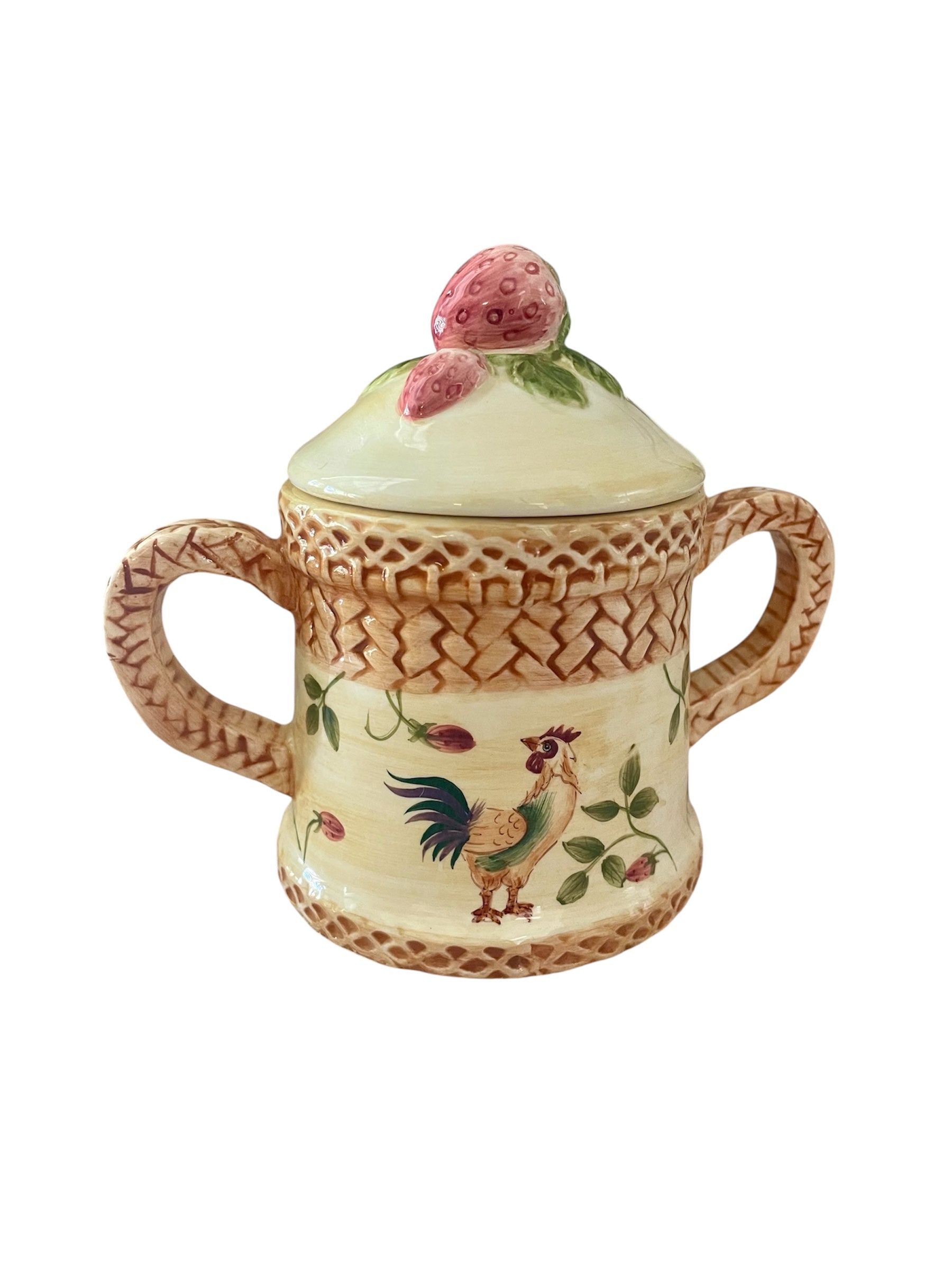 Ceramic Strawberry & Rooster Lidded Cannister
