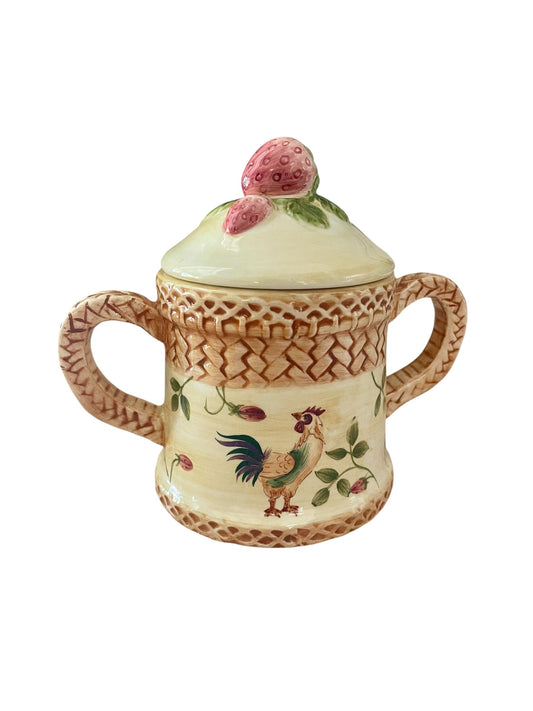 Ceramic Strawberry & Rooster Lidded Cannister