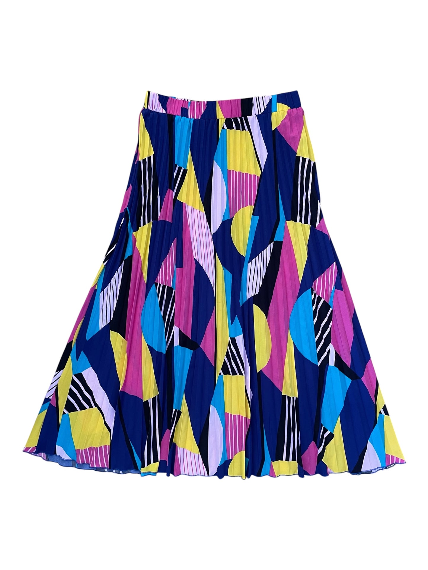 Bright Abstract Print Pleated Maxi Skirt
