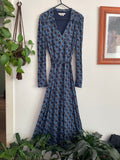 Retro Print Long Sleeve Belted Dress