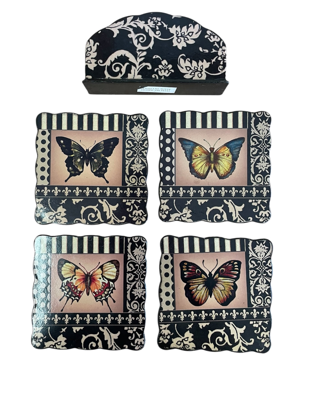 Lacquered Butterfly Coasters with Stand - Set of 4