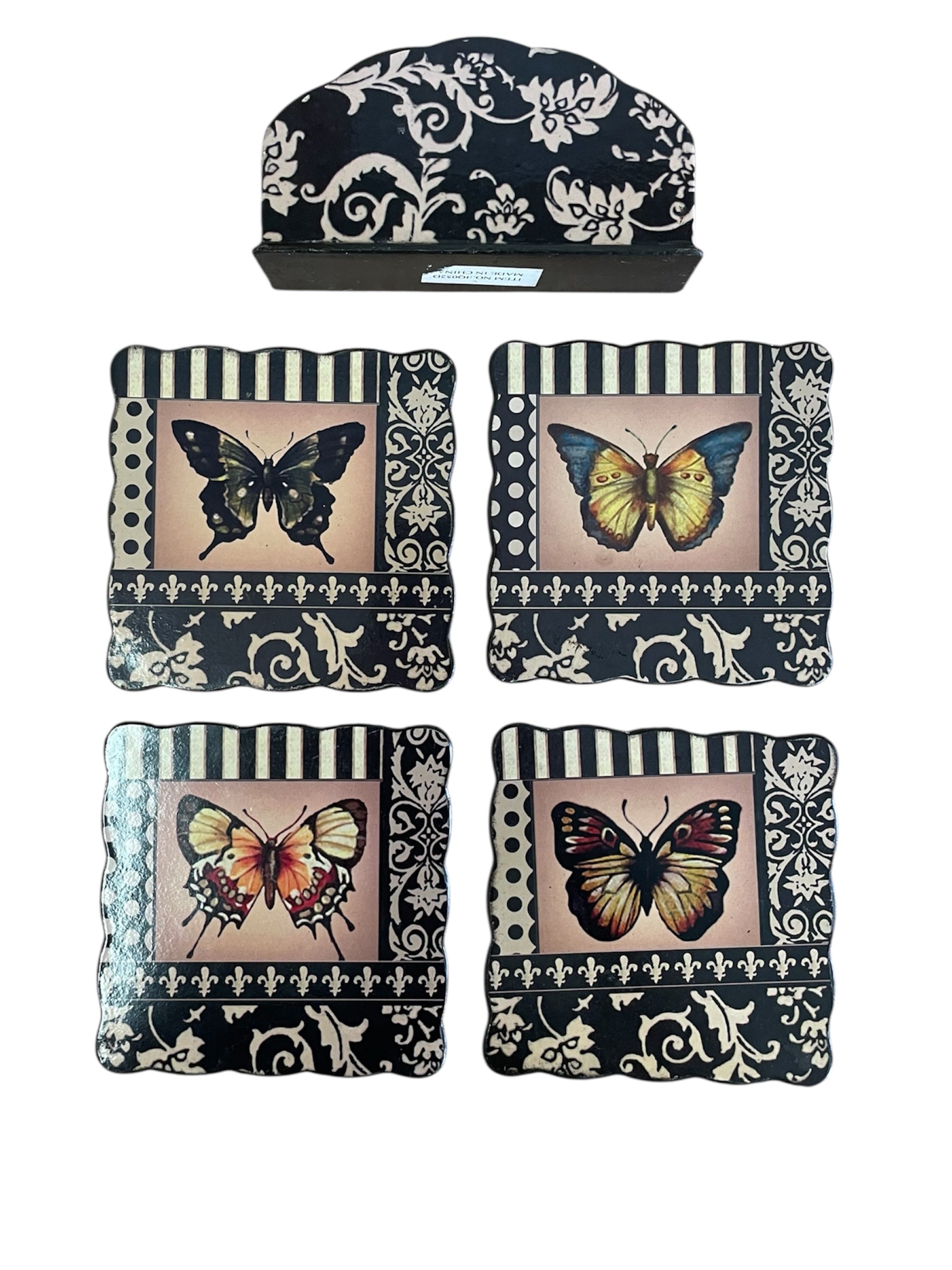 Lacquered Butterfly Coasters with Stand - Set of 4