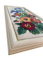 Vintage Iris and Pansy Cross Stitch Wall Art in Frame D’art
