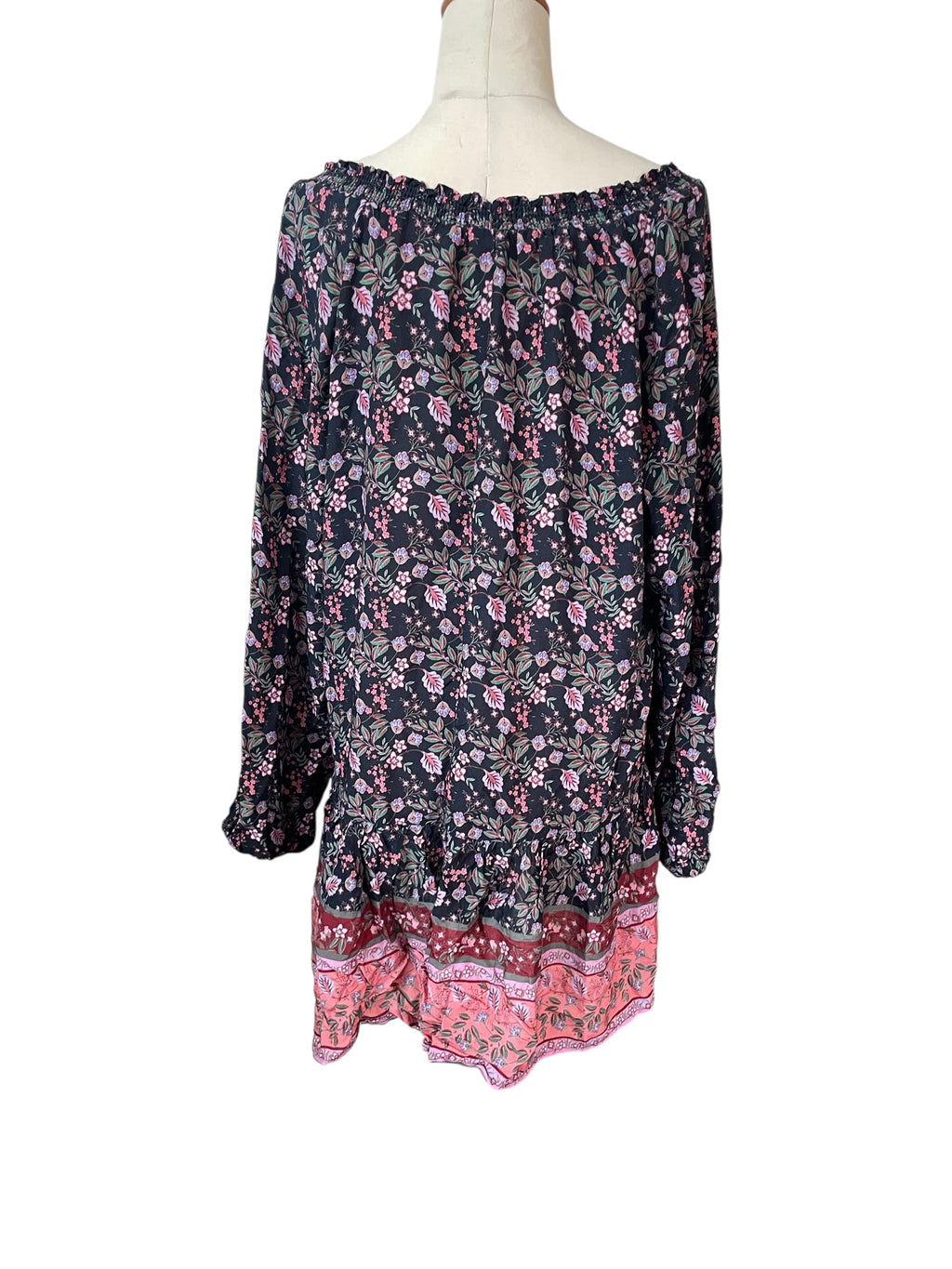 Long Sleeve Boho Mini Dress with floral pattern