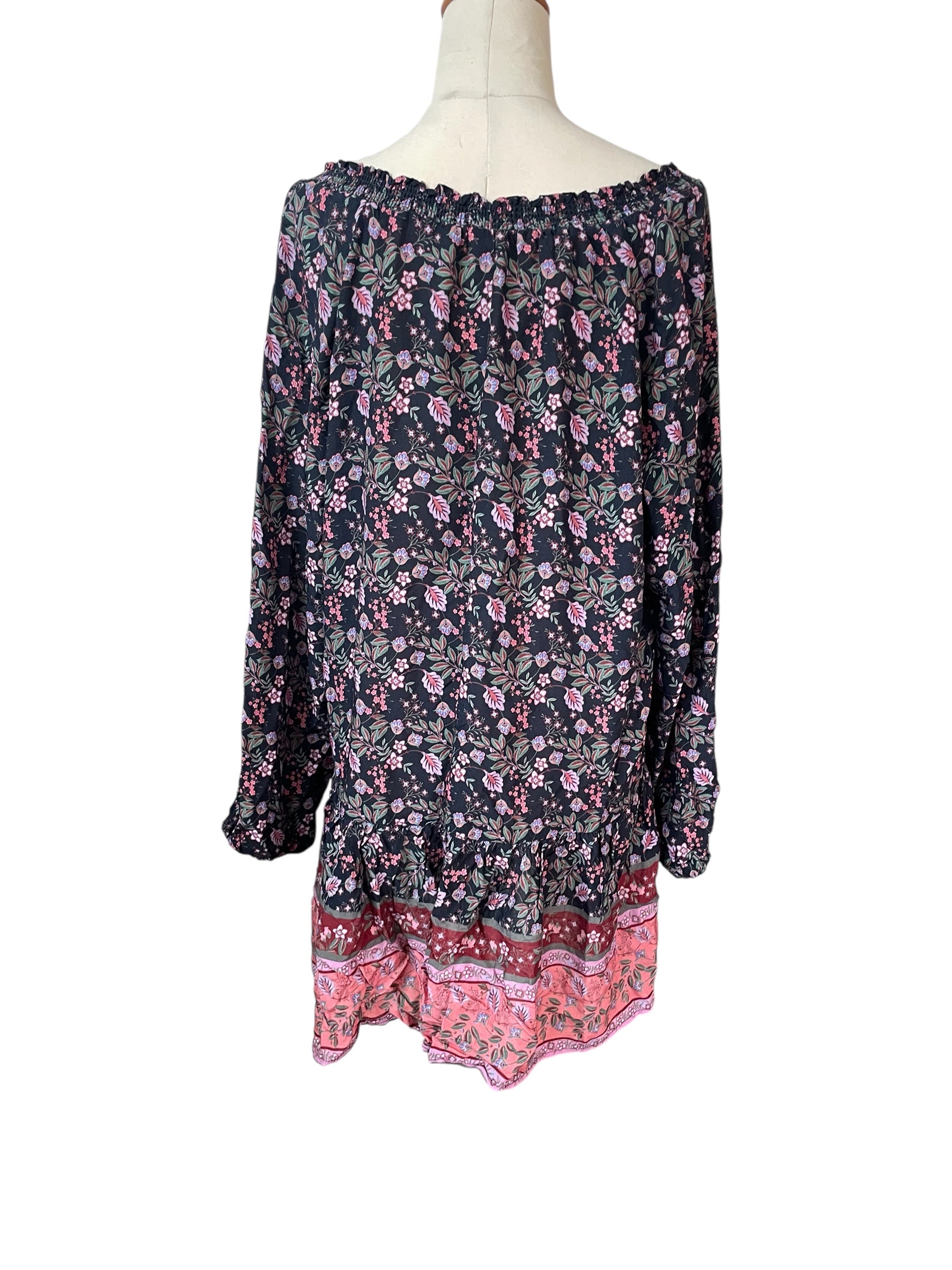 Long Sleeve Boho Mini Dress with floral pattern