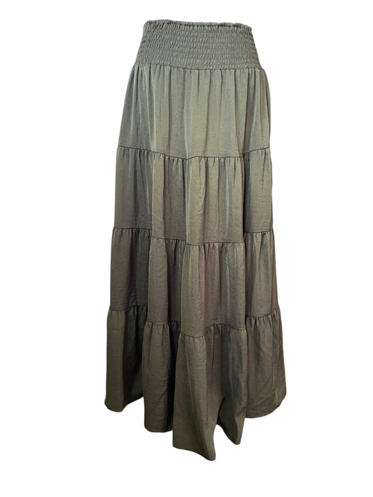Tiered Khaki Maxi Skirt - Sz 10