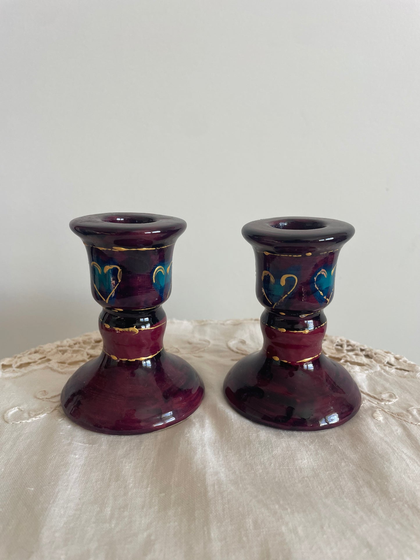 Y2K Gothic Purple Heart Candlestick Holders