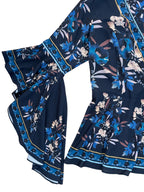 Floral Wrap Front Blouse with Bell Sleeves - Flawed but Fabulous