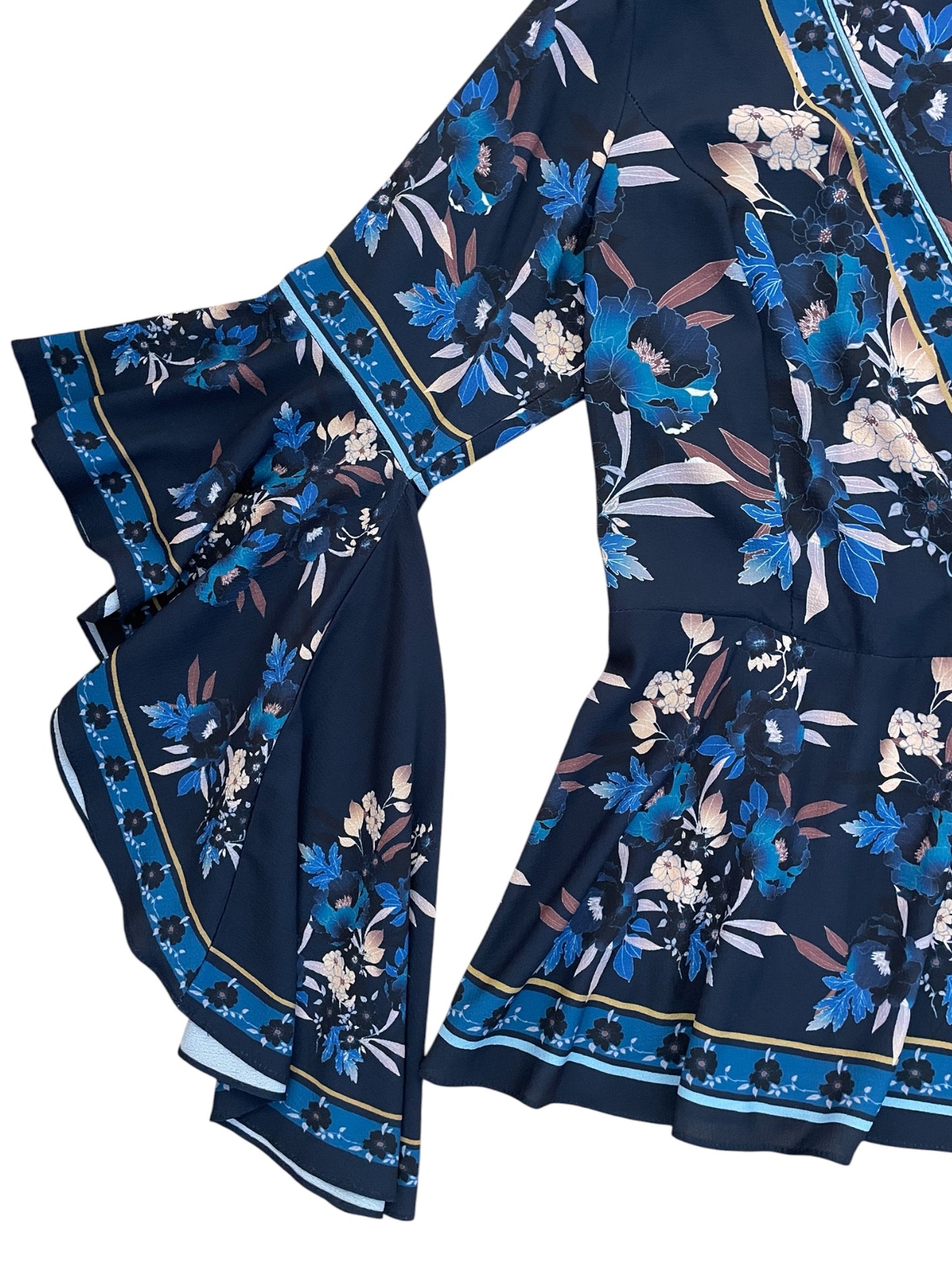 Floral Wrap Front Blouse with Bell Sleeves - Flawed but Fabulous