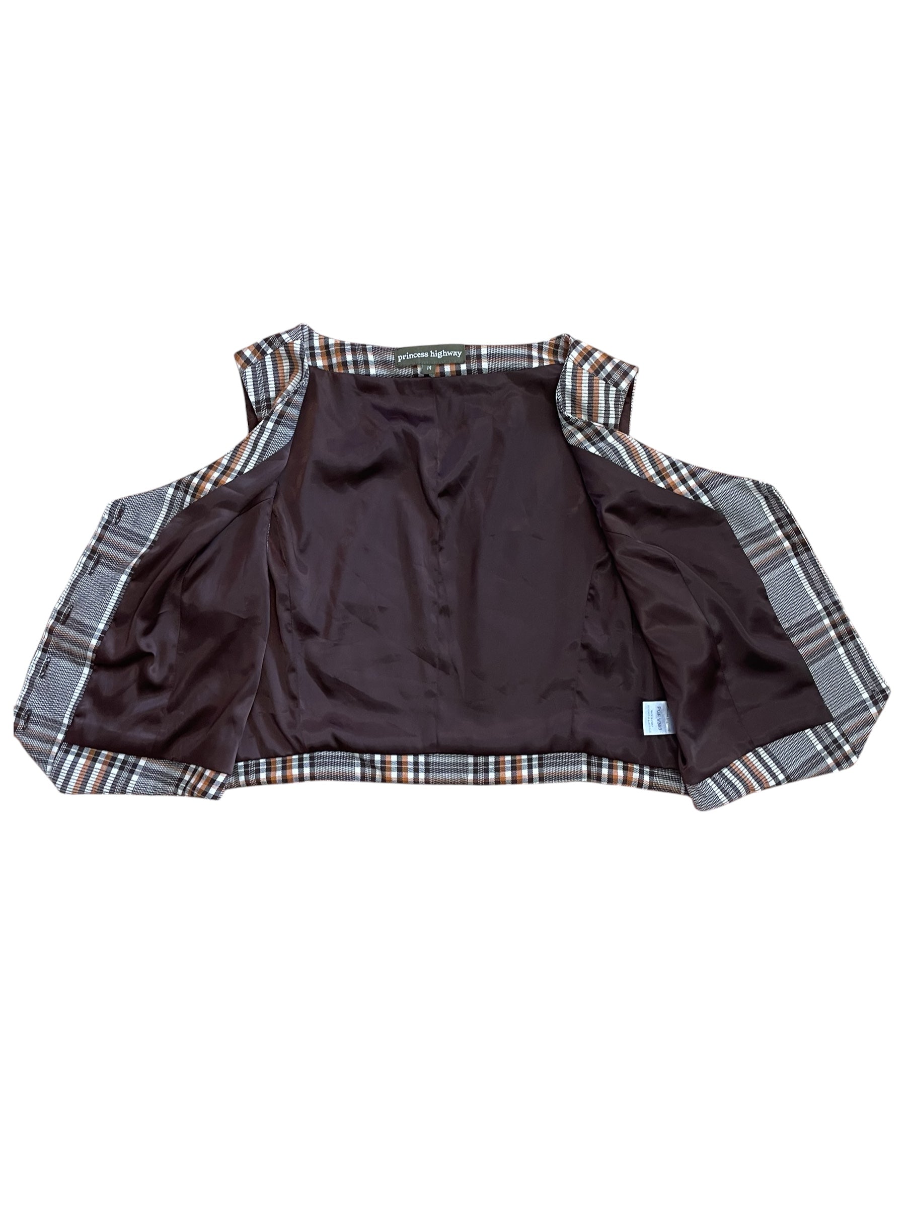 Brown & Orange Plaid Tailored Style Vest