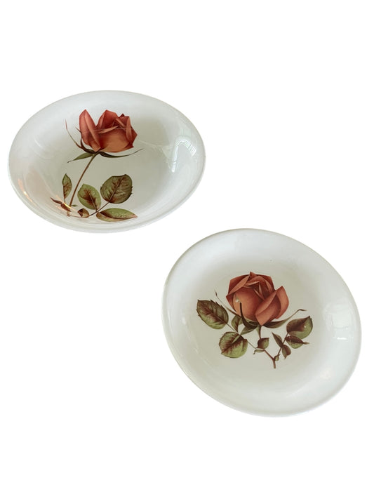 Red Rose Bowl and Trinket Dish Set of 2 VTG