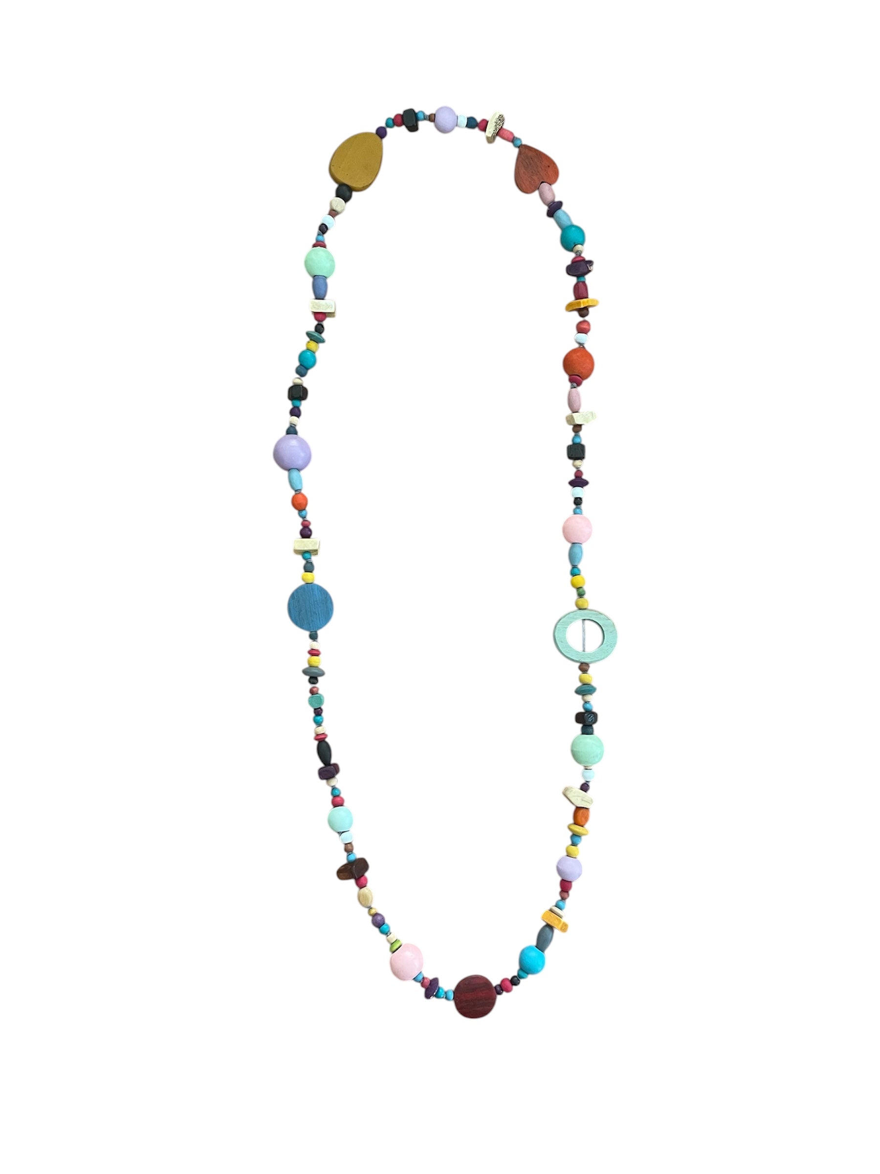 Chunky wood bead multicolour necklace