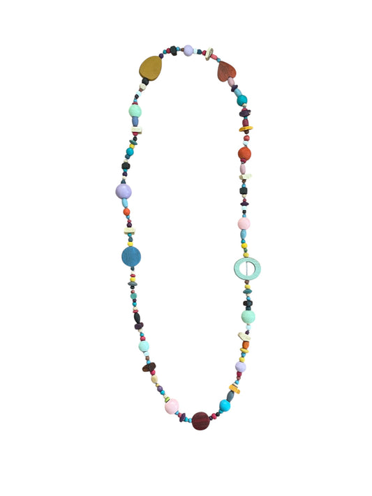 Chunky wood bead multicolour necklace