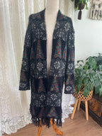 Black & Multicolour Pattern Eyelash knit cardigan