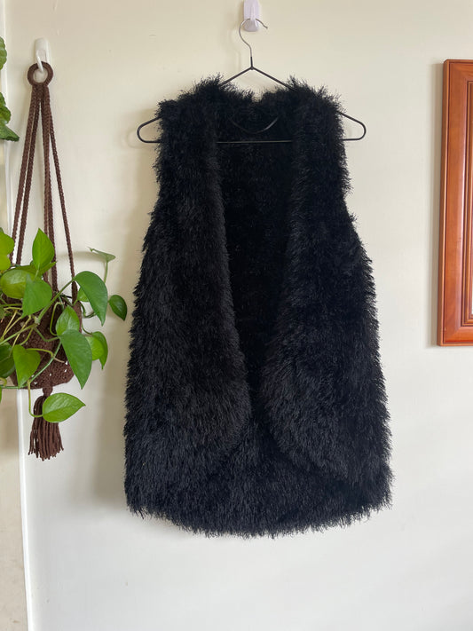 Black Faux Fur Vest Sz 14