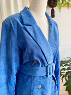 BNWT Daisy Street Blue Cord Belted Blazer Jacket • 90s Retro Ribbed Velvet Look Longline Coat