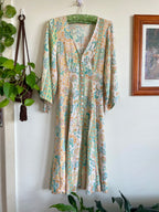 Pastel 3/4 sleeve Lightweight Patterned Dress with Button up Front