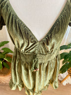 Olive Green Velvet Peasant Style Mini Dress
