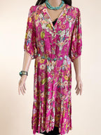 Made in Italy Pink Western Boho Floral Cow Skull Midi Dress Duster - Size 16