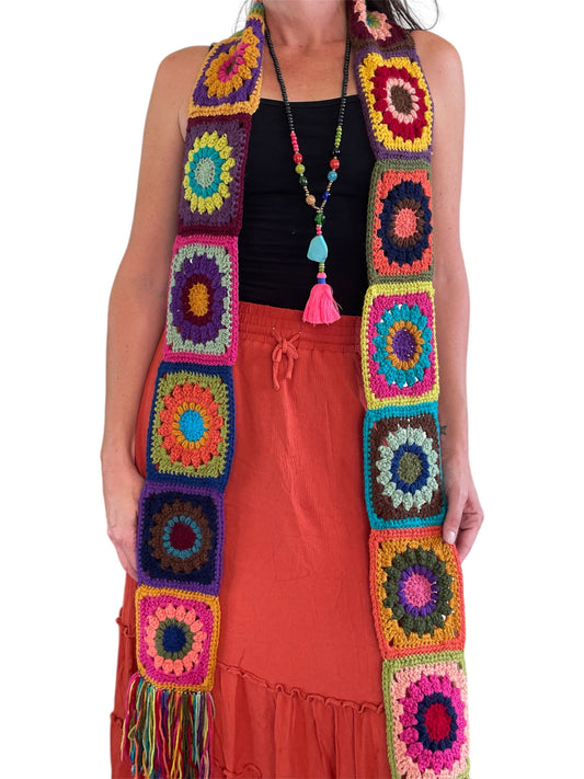 Crochet Mojo Moon Sunburst Granny Square Scarf - Multicolour