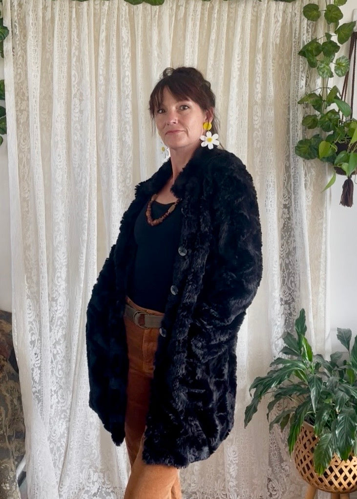 Black Faux Fur Coat with Button up front Sz 10