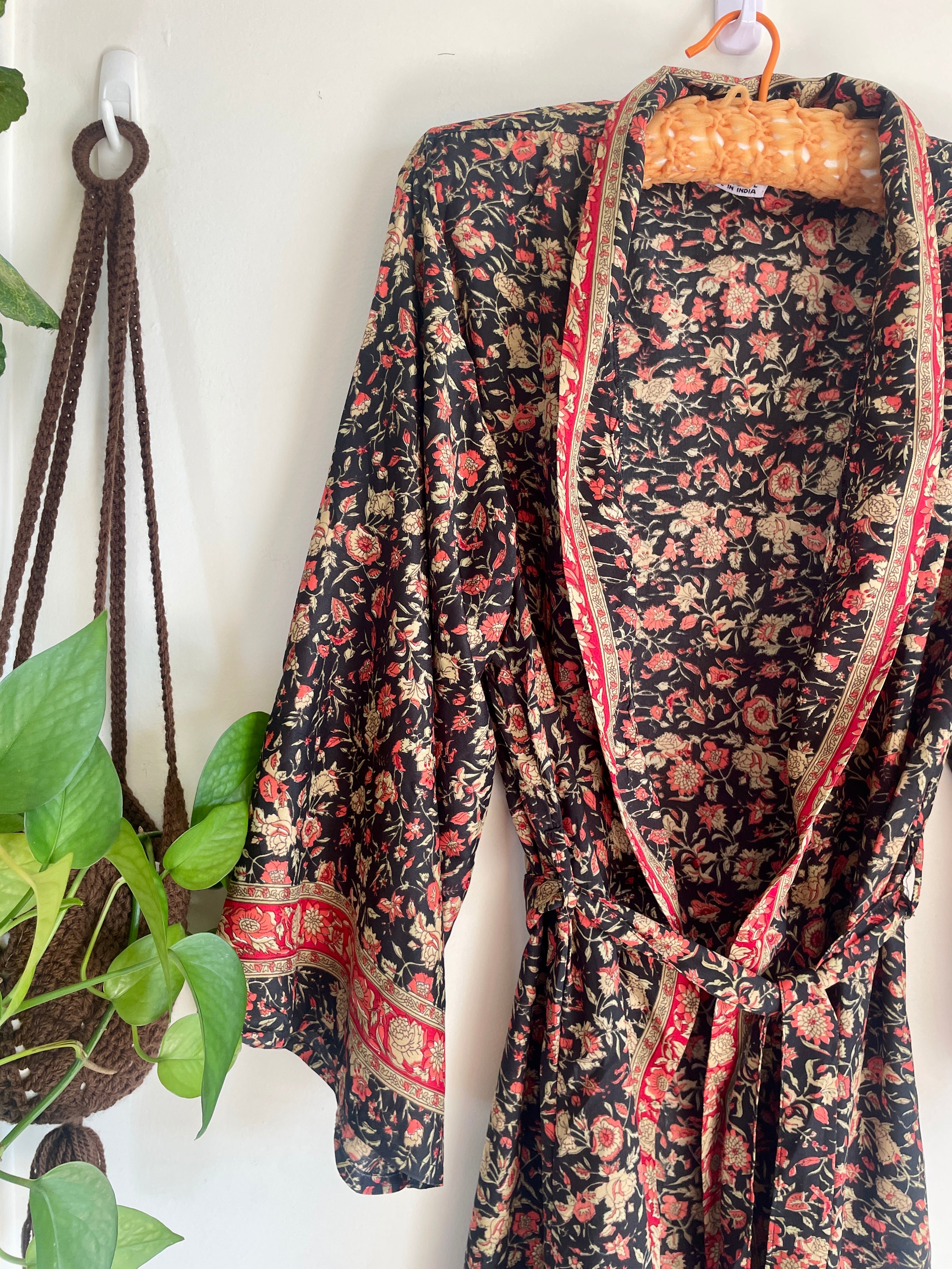 Tree Of Life Floral Wrap Kimono Dress / Robe
