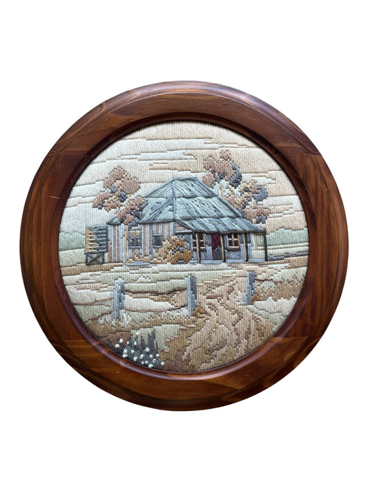 Framed Vintage “The Old Homestead” Needlework