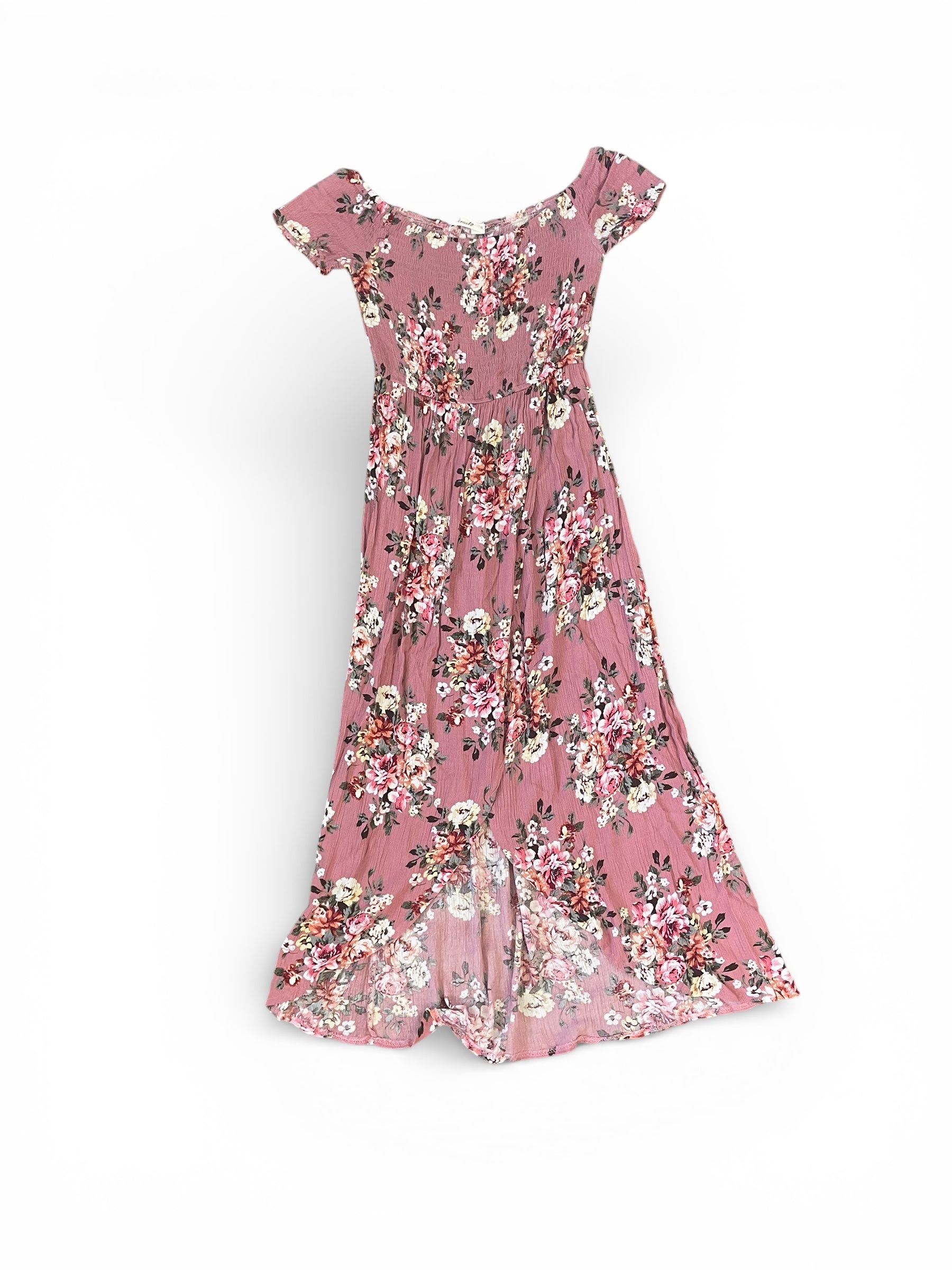 Pre-Loved Pink Floral off shoulder dress - Sz 8