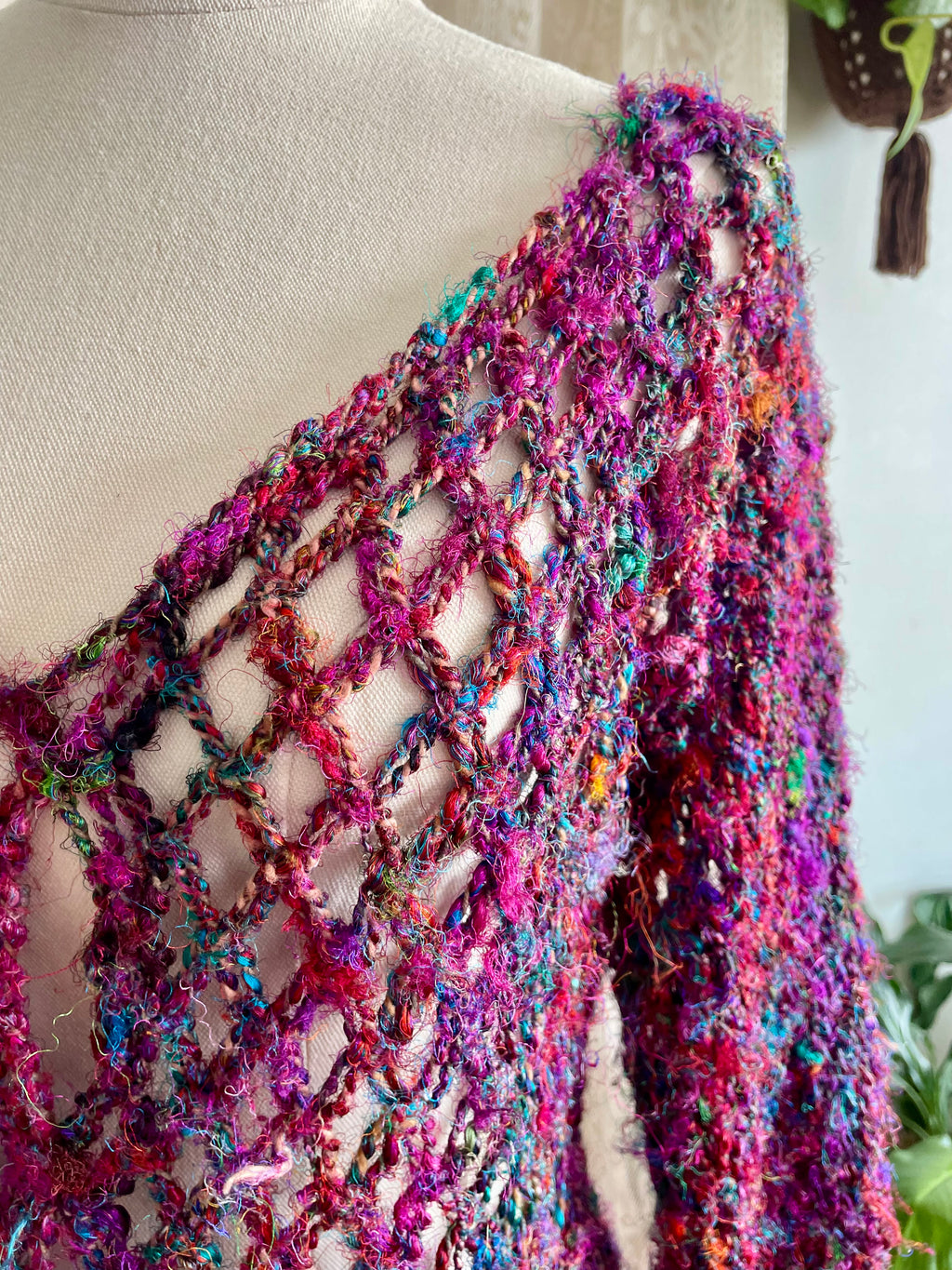 Recycled silk Crochet mesh tie up cardigan