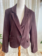New Look Chocolate Brown Corduroy Jacket Single Button Ribbed Suit Coat 90s Minimalist Style Size 16