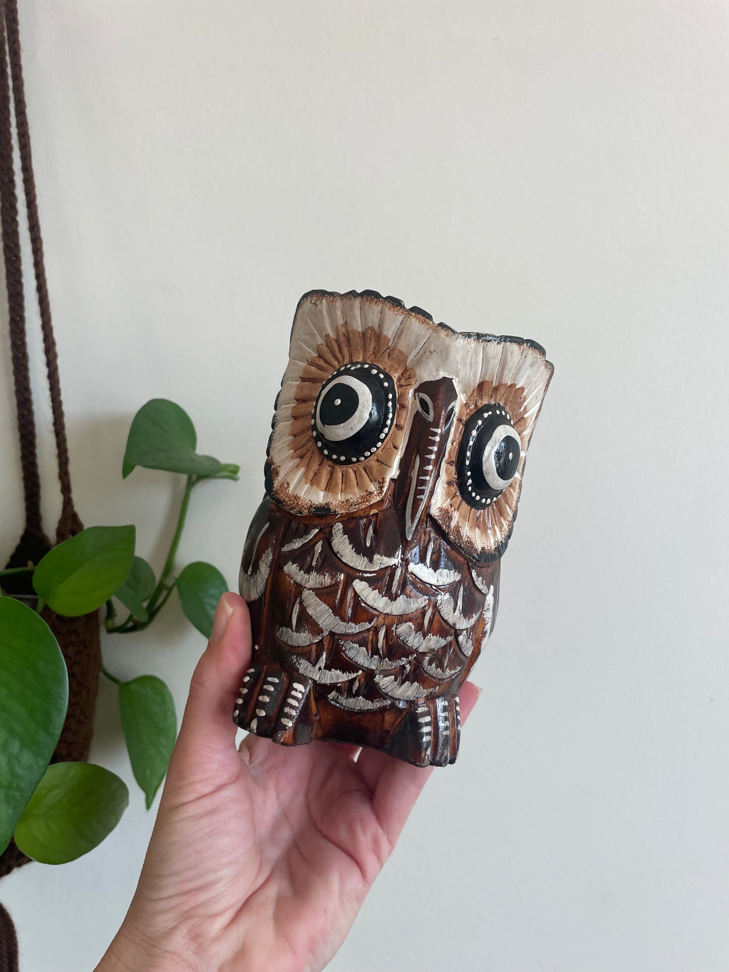 Carved Rustic Wooden Owl Statue