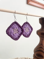 Crochet Little Square Earrings - Purple Tone