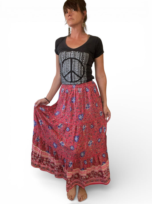 Pre-Loved Red floral maxi skirt - Sz 10