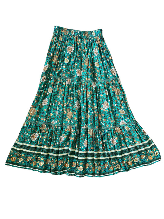 Teal Floral Maxi Skirt Sz 12