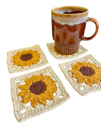 Crochet Sunflower Square Coasters Cotton Set of 4