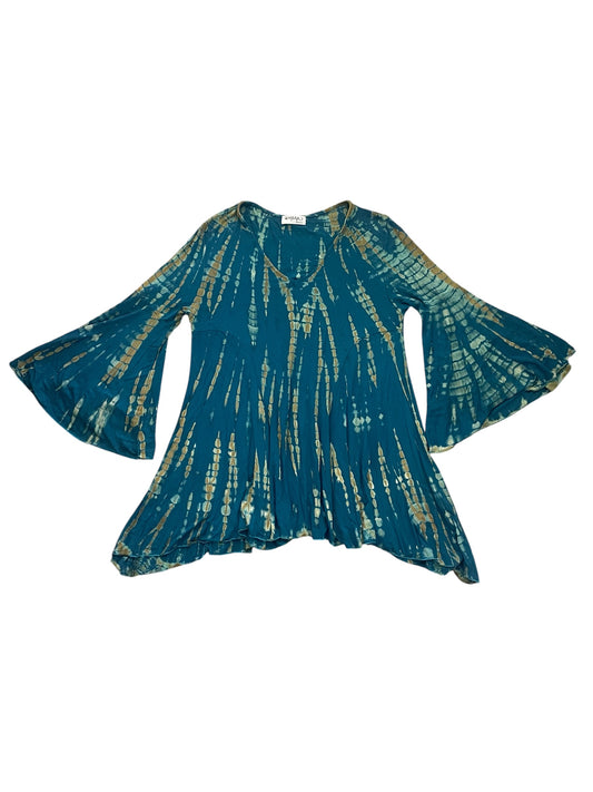 Blue & Brown tie dye bell sleeve top