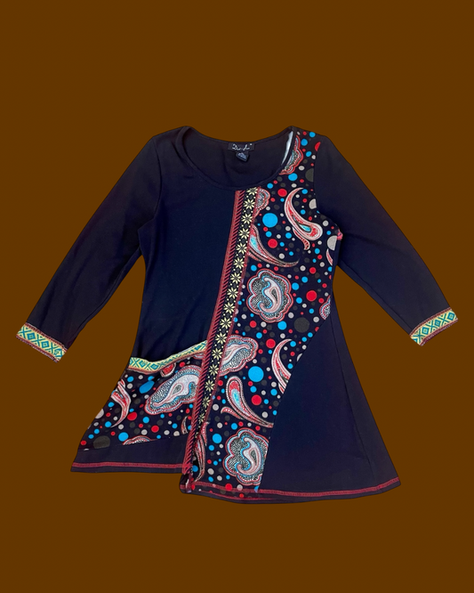 Bold pattern asymmetric mini dress/top